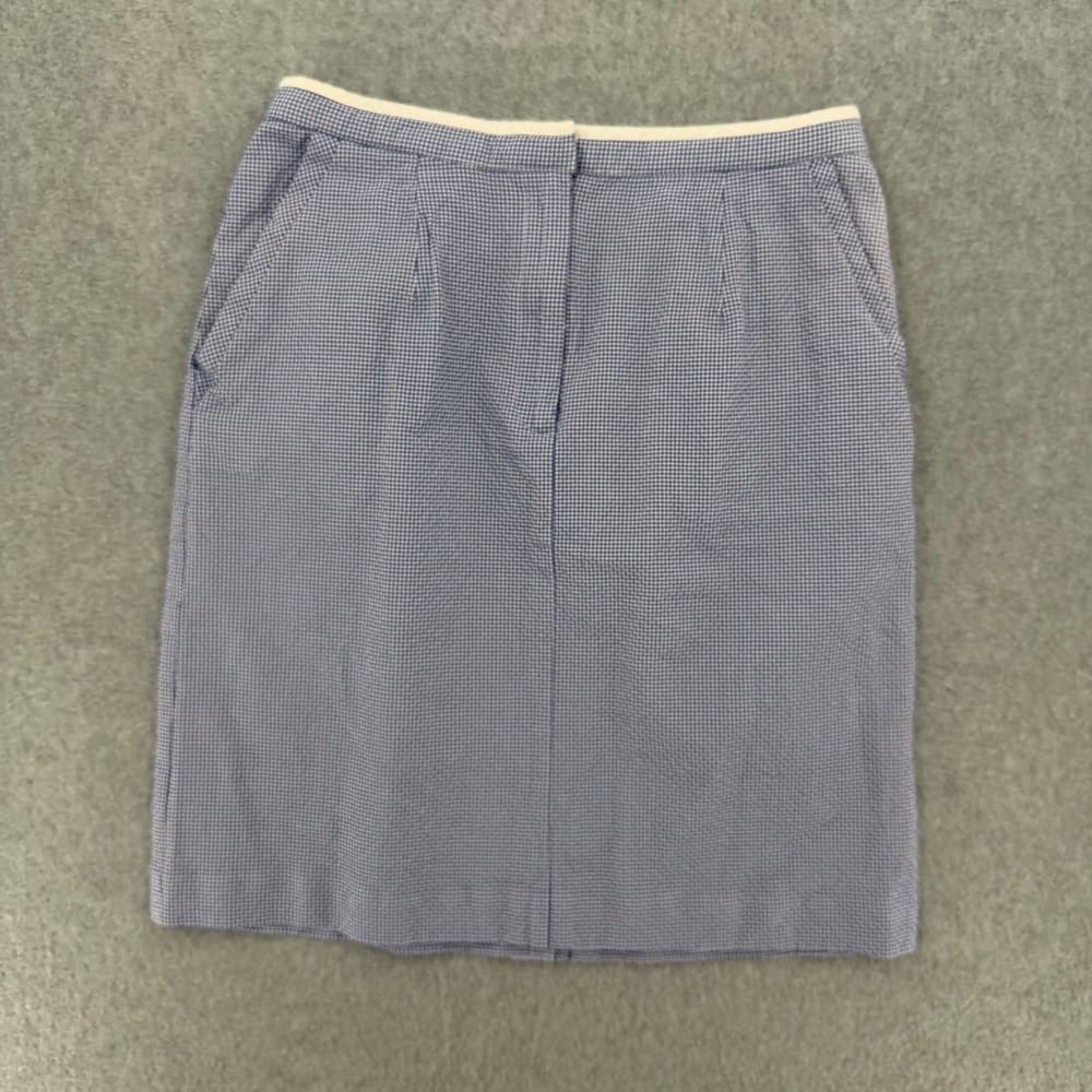 Talbots Skirt Women 8 Blue Gingham Italian Fabric Knee Length Pockets Vintage